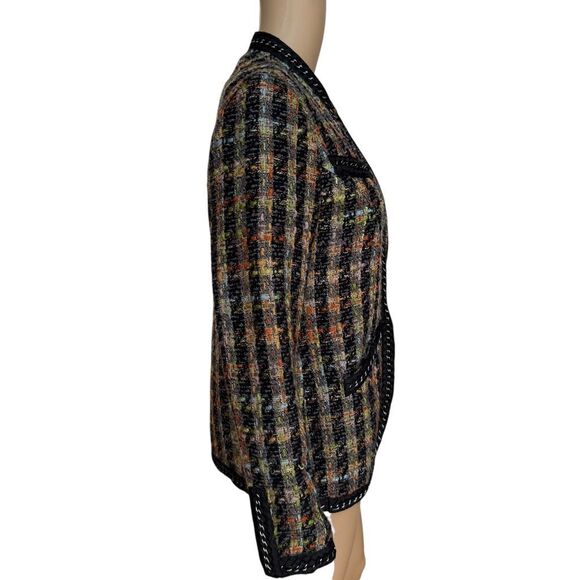 Soft Surroundings Tweed Jacket Open Blazer Multicolor Braided Chain Black Sz S - Picture 2 of 6